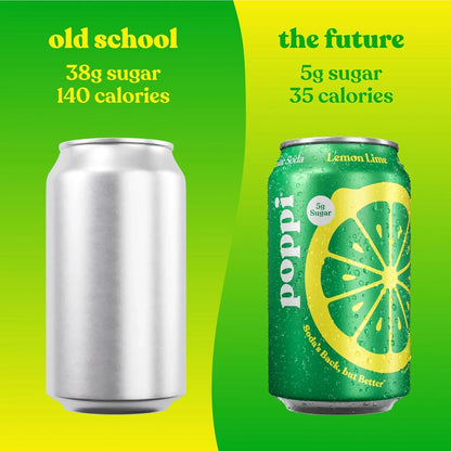 Poppi Prebiotic Soda, Sparkling Water & Fruit Juice, Lemon Lime, 12 Oz, 12 Pack