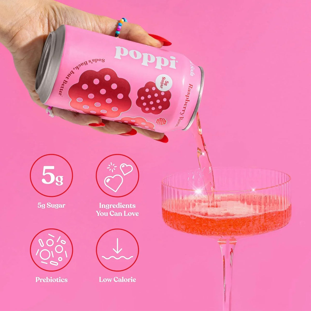 Poppi Prebiotic Soda, Raspberry Rose, 12 Oz, 12 Pack