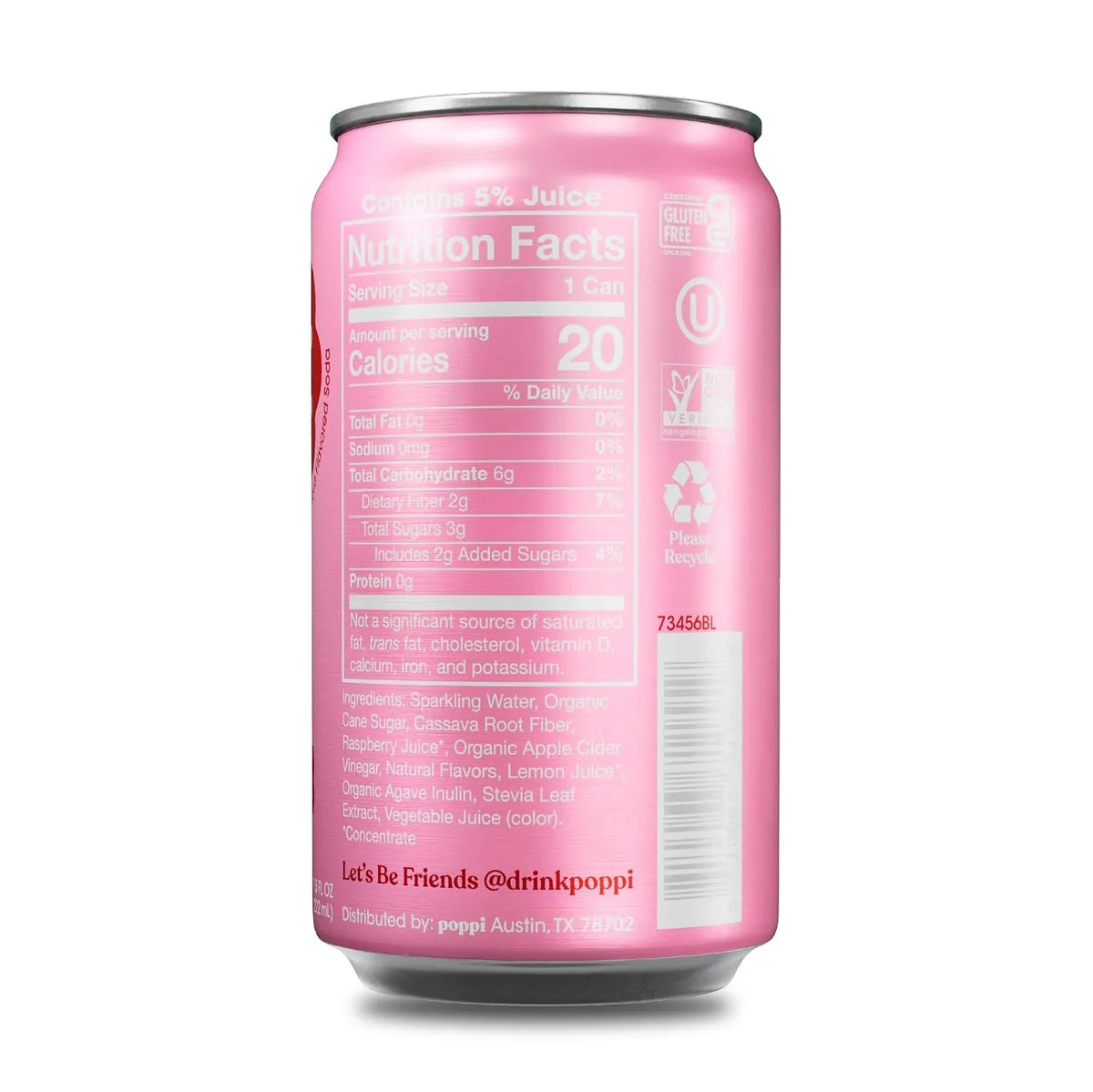 Poppi Prebiotic Soda, Raspberry Rose, 7.5 Fl Oz, 24 Pack