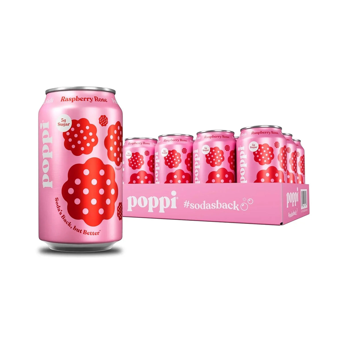 Poppi Prebiotic Soda, Raspberry Rose, 12 Oz, 12 Pack