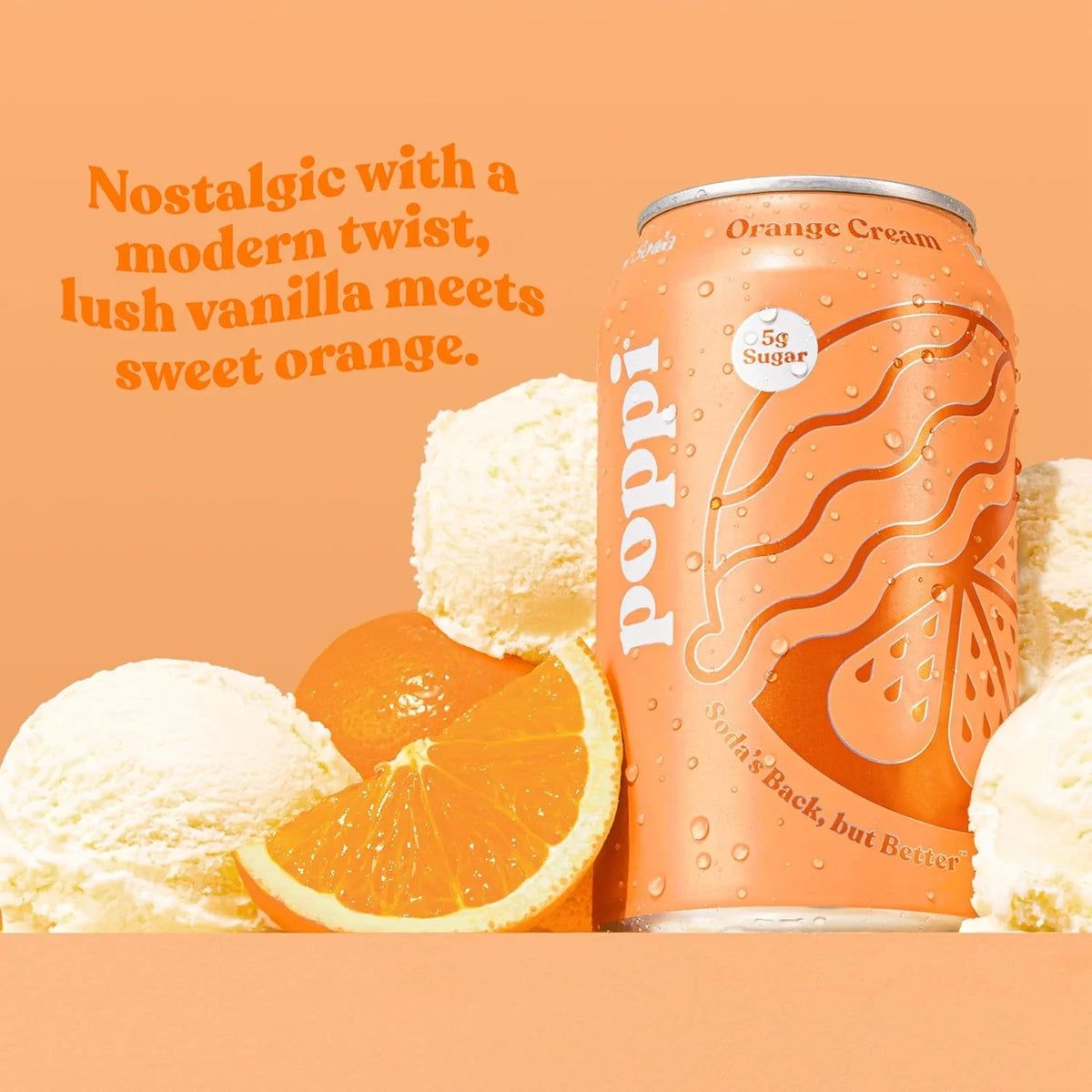 Poppi Prebiotic Soda, Sparkling Water & Fruit Juice, Orange Cream, 12 Oz, 12 Pack